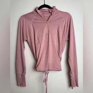Apana Women Size Small pink‎ athletic drawstring cropped 1/4 zip shirt